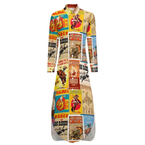 Grateful Dead - Vintage Rodeo Poster Button-Up Long Sleeve Shirt Duster Dress - StealieShop