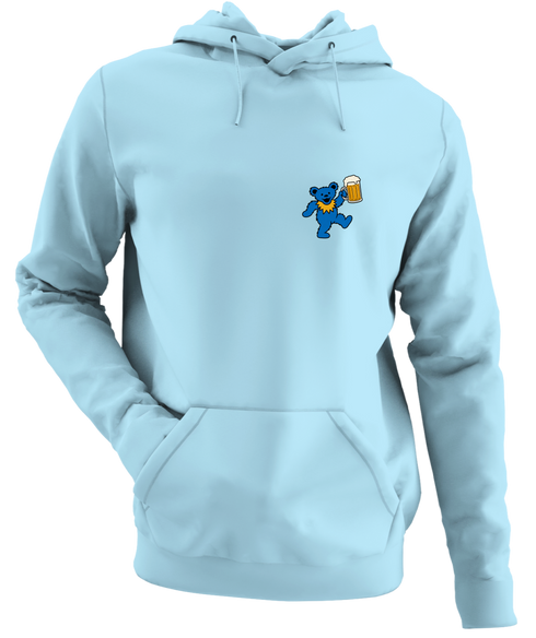 Beer Lovin' Bear - Premium Grateful Dead Left Chest Hoodie - Light Blue