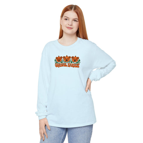 Pumpkin Bears Garment-Dyed Long Sleeve T-Shirt