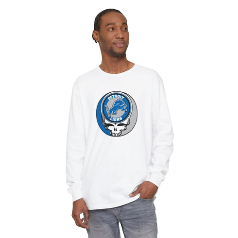 Grateful Dead - Detroit Lions Stealie Garment-Dyed Long Sleeve T-Shirt - StealieShop