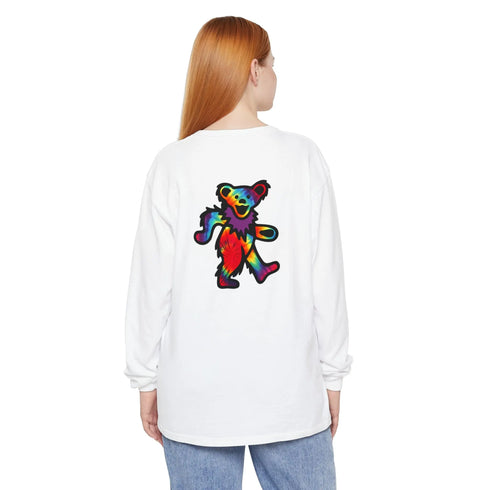 Grateful Dead - Grateful Dead Tie Dye Dancing Bear Two Sided Vineyard Collection Garment-dyed Long Sleeve T-Shirt - StealieShop