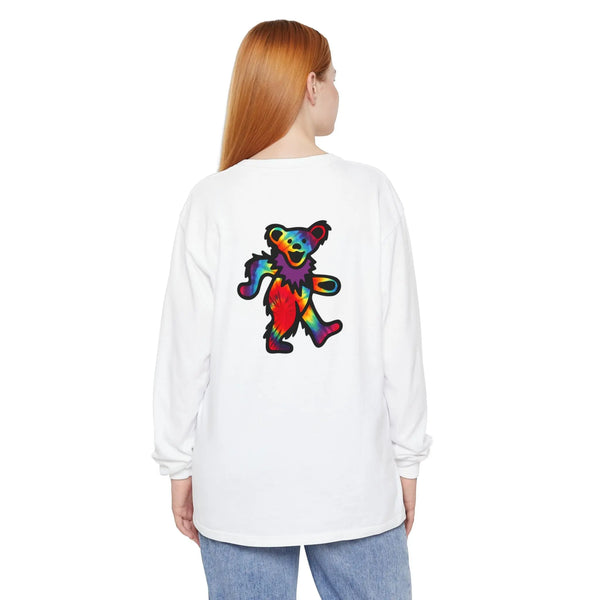 Grateful Dead - Grateful Dead Tie Dye Dancing Bear Two Sided Vineyard Collection Garment-dyed Long Sleeve T-Shirt - StealieShop