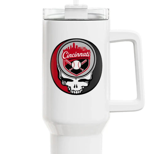 Grateful Dead - The Ballpark Collection: Cincinnati Baseball Edition "Fat Man" Tumbler, Double Insulated 40oz Travel Mug - StealieShop