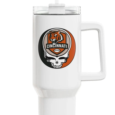 Grateful Dead - The Gridiron Collection: Cincinnati Bengals Stealie "Fat Man" Tumbler, Double Insulated 40oz Travel Mug - NFL - StealieShop