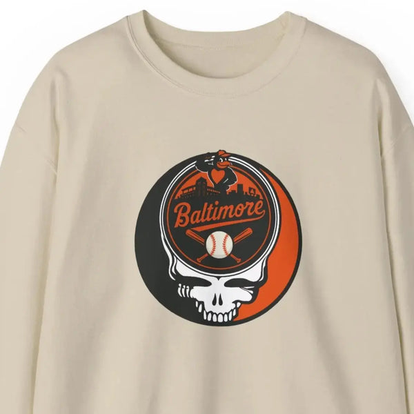 Grateful Dead - Baltimore Orioles Grateful Dead Stealie Crewneck Sweatshirt - MLB - StealieShop