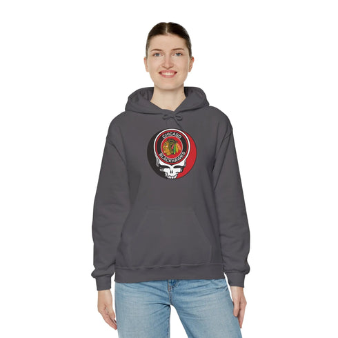 Chicago Blackhawks Grateful Dead Unisex Heavy Blend Hoodie StealieShop