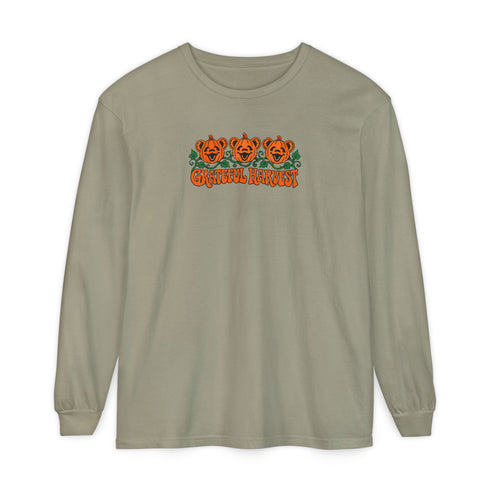 Pumpkin Bears Garment-Dyed Long Sleeve T-Shirt