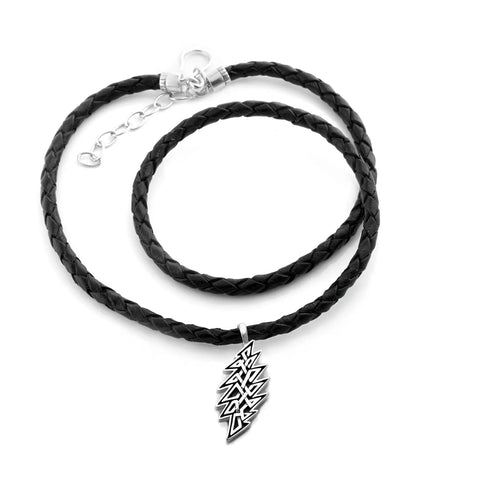 Grateful Dead - 13-Point Lightning Bolt Celtic Knot Sterling Silver Charm Woven Leather Necklace - StealieShop