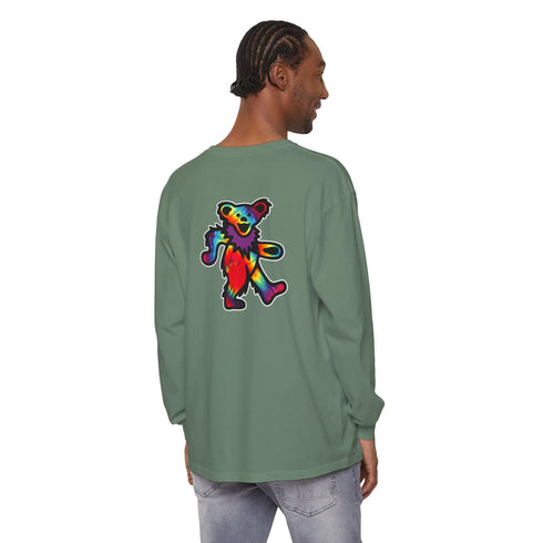 Grateful Dead - Grateful Dead Tie Dye Dancing Bear Two Sided Vineyard Collection Garment-dyed Long Sleeve T-Shirt - StealieShop