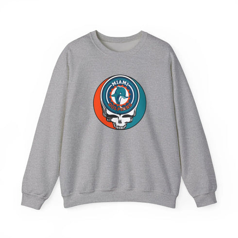 Miami Dolphins Original Grateful Dead Stealie Crewneck Sweatshirt - NFL