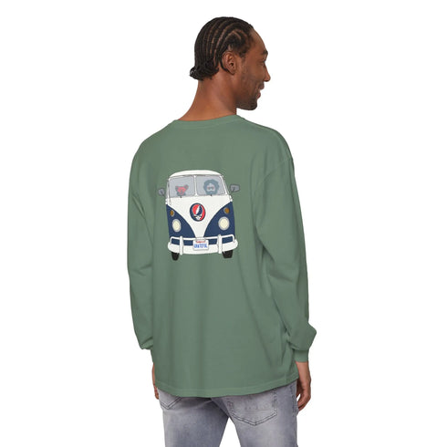 Grateful Dead - Jerry's Takin' The Bus Two-Sided Vineyard Collection Garment-dyed Long Sleeve T-Shirt - StealieShop