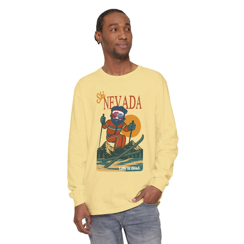 Grateful Dead - Ski Nevada - Life is dead. Mountain Collection Garment-Dyed Long Sleeve T-Shirt - StealieShop