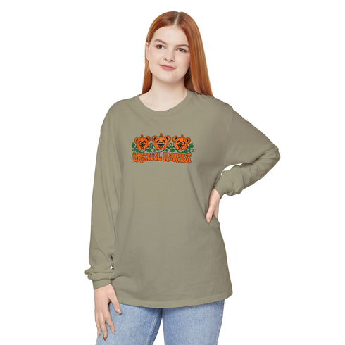 Pumpkin Bears Garment-Dyed Long Sleeve T-Shirt