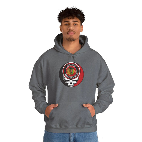 Chicago Blackhawks Grateful Dead Unisex Heavy Blend Hoodie StealieShop