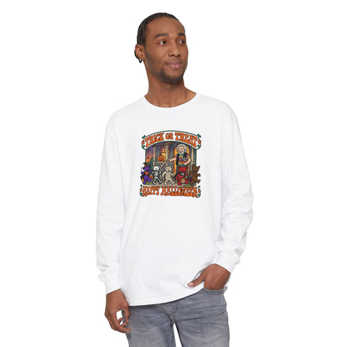 Trick-Or-Treating at Jerry's Place Garment-Dyed Long Sleeve T-Shirt