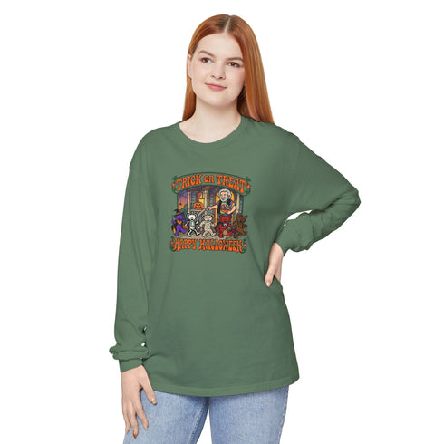 Trick-Or-Treating at Jerry's Place Garment-Dyed Long Sleeve T-Shirt