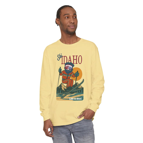 Grateful Dead - Ski Idaho - Life is dead. Mountain Collection Garment-Dyed Long Sleeve T-Shirt - StealieShop