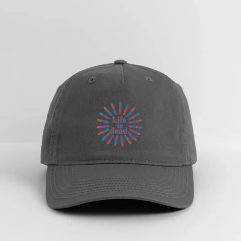 Life is dead. Red & Blue TieDye Sunburst Grateful Dead Stealie Dad Hat - charcoal