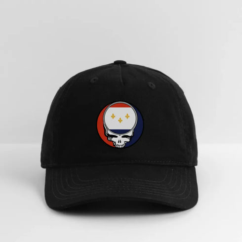 New Orleans Flag Grateful Dead Stealie Dad Hat - black