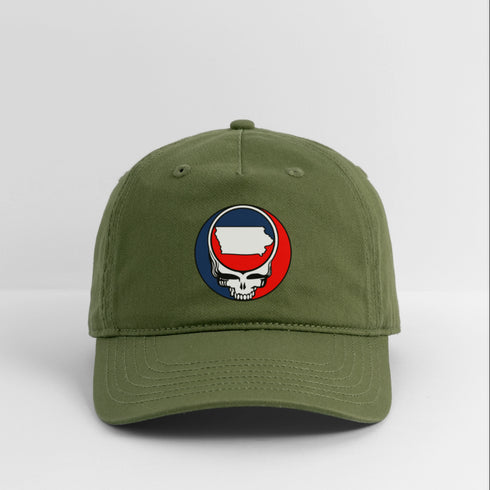 Iowa Map Stealie Grateful Dead Dad Hat - olive green