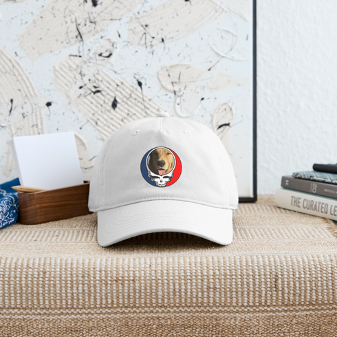 Custom Dog Stealie Grateful Dead Dad Hat (98) - white