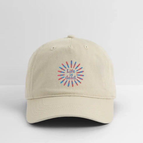 Life is dead. Red & Blue TieDye Sunburst Grateful Dead Stealie Dad Hat - khaki