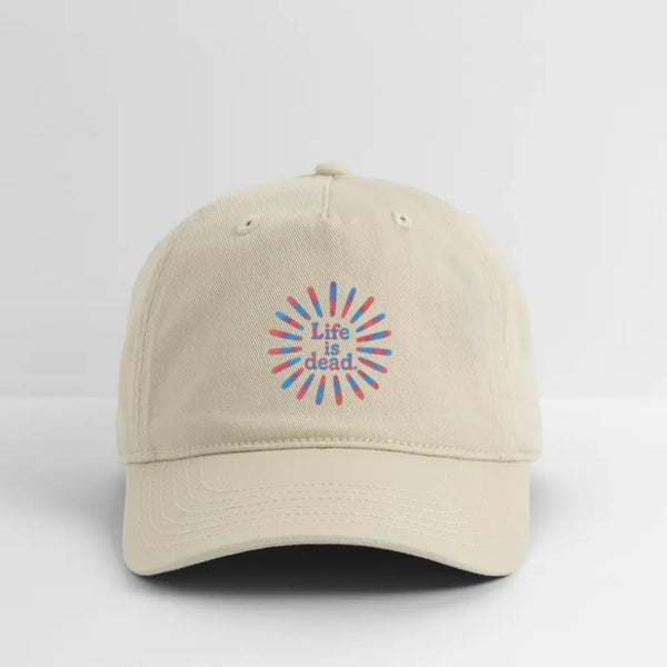 Life is dead. Red & Blue TieDye Sunburst Grateful Dead Stealie Dad Hat - khaki