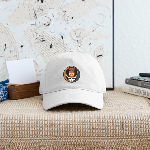 Pumpkin Racing Stealie Grateful Dead Dad Hat - white