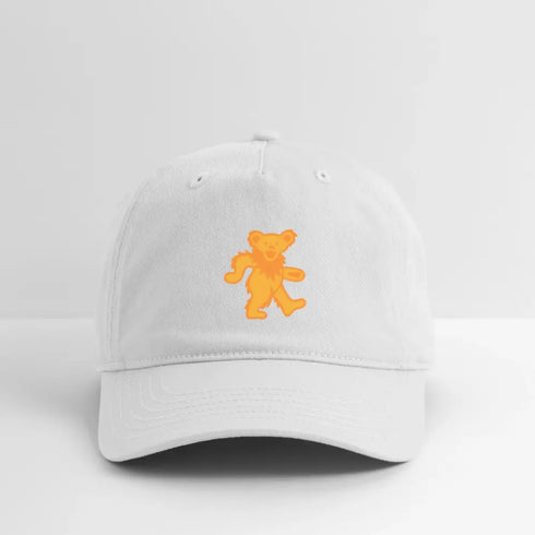 Orange Dancing Bear Grateful Dead Stealie Dad Hat - white