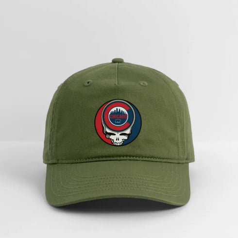 Chicago Cubs Grateful Dead Stealie Dad Hat - olive green