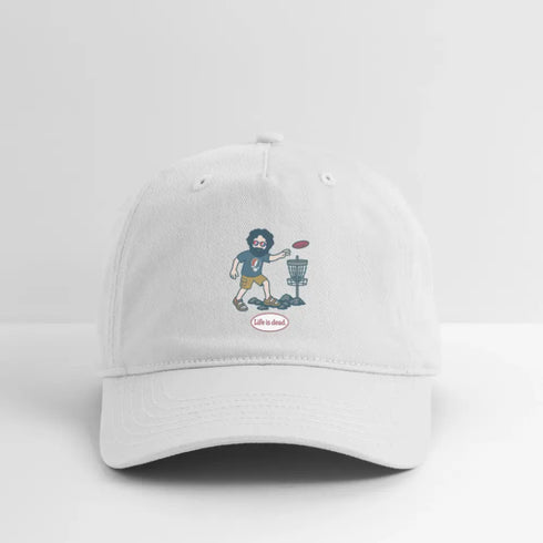 Life is dead. Disc Golfin' Jerry Grateful Dead Stealie Dad Hat - white