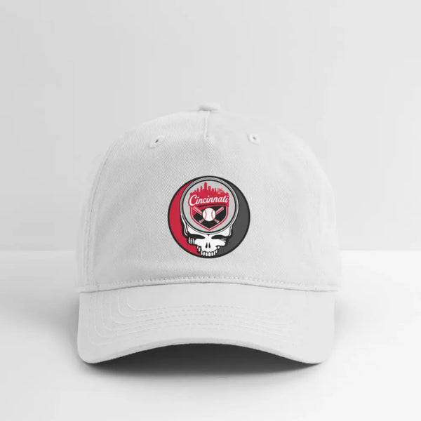 Cincinnati Reds Grateful Dead Stealie Dad Hat - white