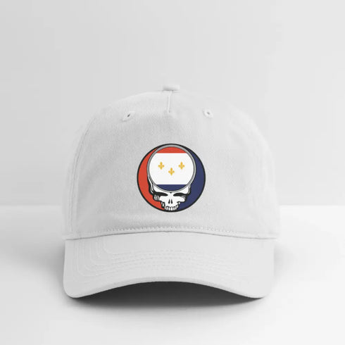 New Orleans Flag Grateful Dead Stealie Dad Hat - white