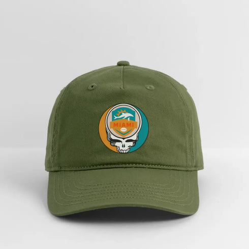 Miami Dolphins Grateful Dead Stealie Dad Hat - olive green