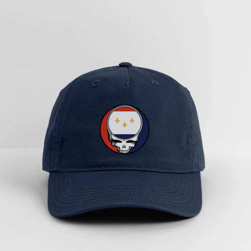 New Orleans Flag Grateful Dead Stealie Dad Hat - navy