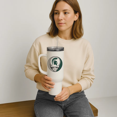 Michigan State University Stealie "Fat Man" Tumbler, Double Insulated 40oz Travel Mug - white