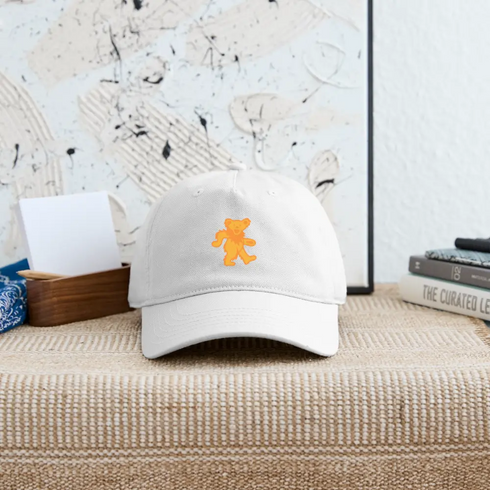 Orange Dancing Bear Grateful Dead Stealie Dad Hat - white