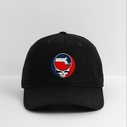 Massachusetts Map Stealie Grateful Dead Dad Hat - black