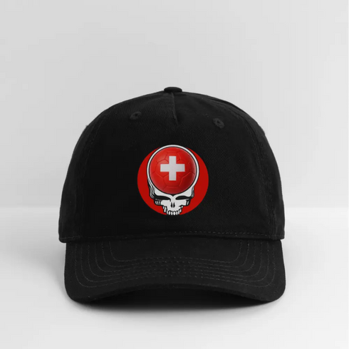 2026 Switzerland World Cup Grateful Dead Stealie Dad Hat - black