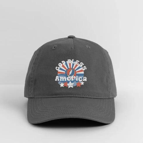 God Bless America Grateful Dead Stealie Dad Hat - charcoal