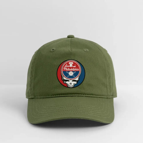Phildelphia Phillies Grateful Dead Stealie Dad Hat - olive green
