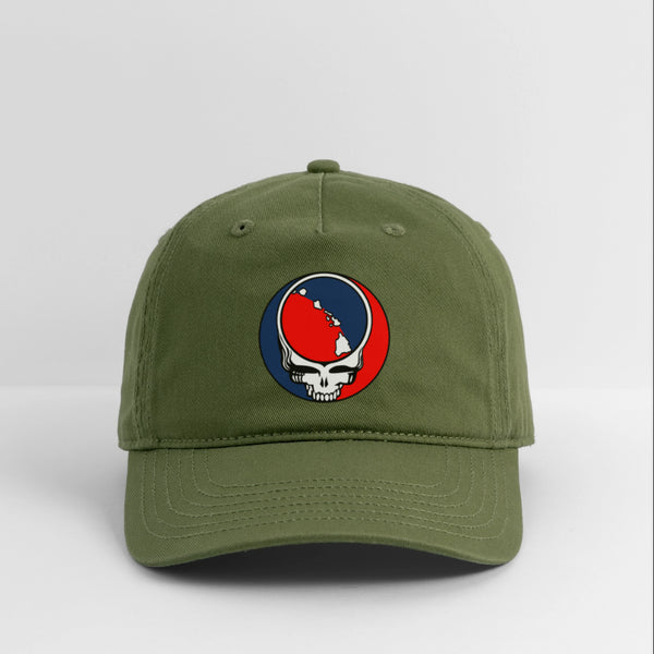 Hawaii Map Stealie Grateful Dead Dad Hat - olive green
