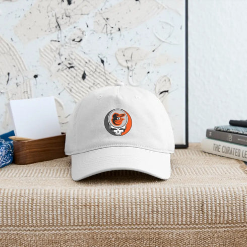 Baltimore Orioles Grateful Dead Stealie Dad Hat - white