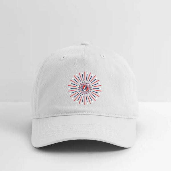 Stealie Fireworks Life is dead. Grateful Dead Stealie Dad Hat - white