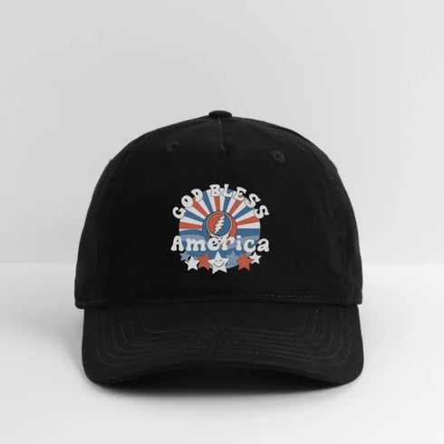God Bless America Grateful Dead Stealie Dad Hat - black