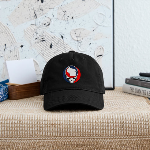 Wisconsin Map Stealie Grateful Dead Dad Hat - black
