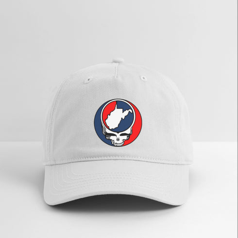 West Virginia Map Stealie Grateful Dead Dad Hat - white