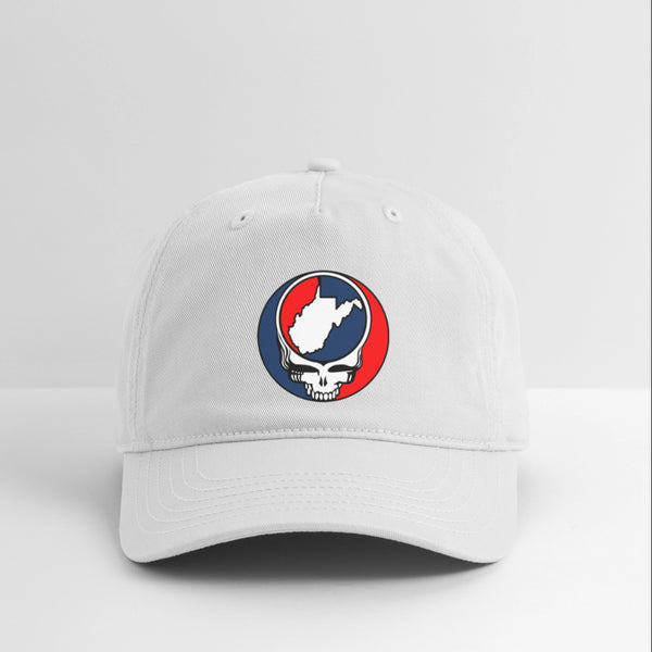 West Virginia Map Stealie Grateful Dead Dad Hat - white