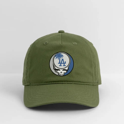 Los Angeles Dodgers Grateful Dead Stealie Dad Hat - olive green