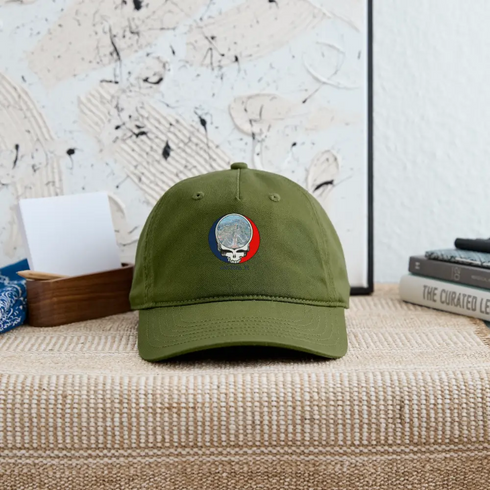 Jay Peak Trail Map Stealie Grateful Dead Dad Hat - olive green